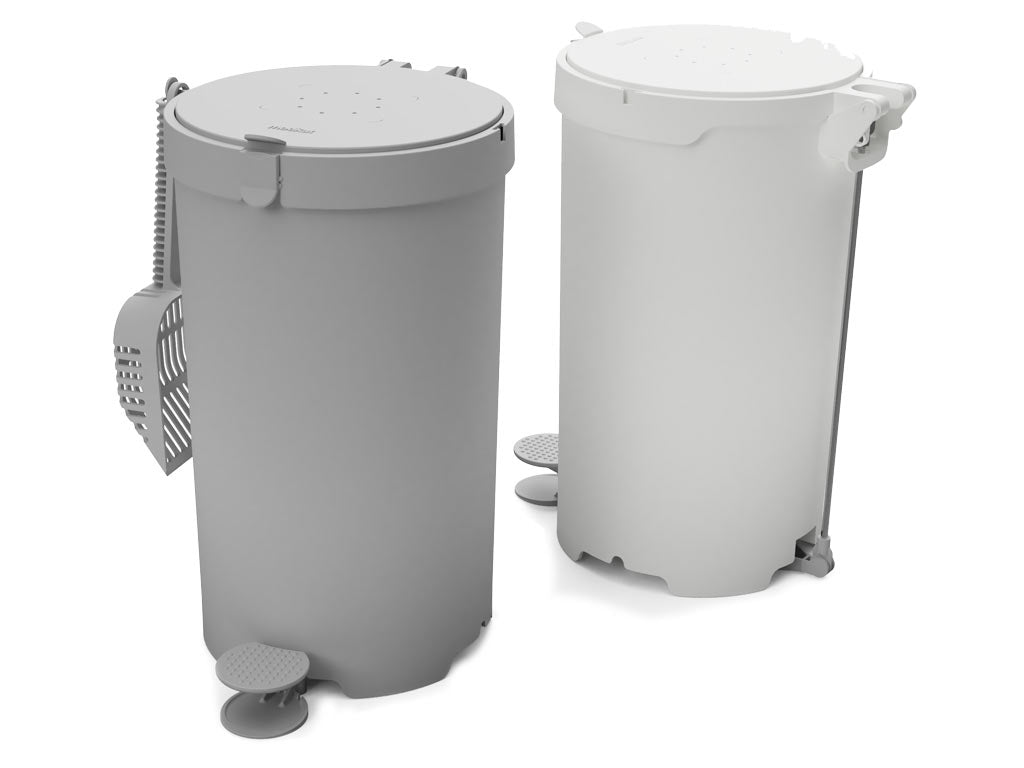 White and gray cat litter bin